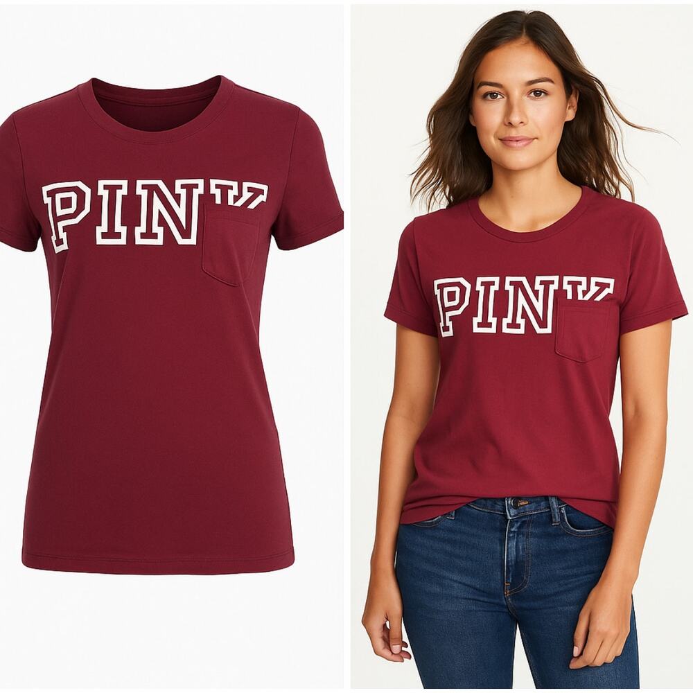 VS PINK Maroon Pocket Logo Tee Women’s XS